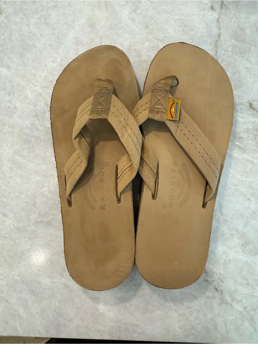 Rainbow Tan Suede Flip Flops